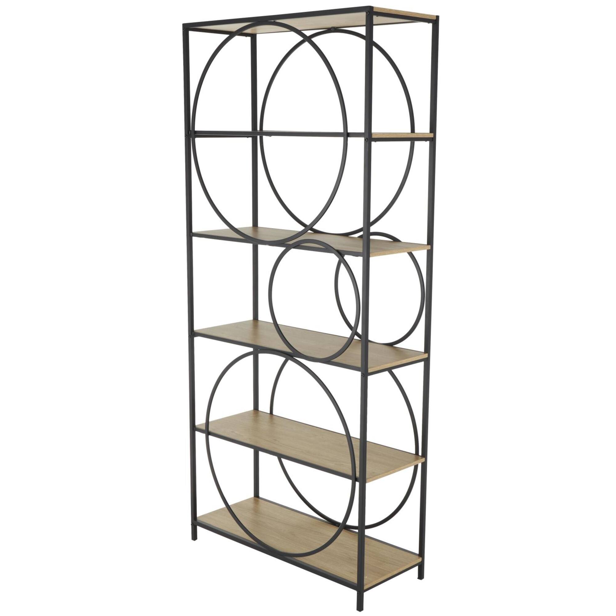 32" x 71" Black Metal Circle Storage Shelving Unit with Black Metal Frame